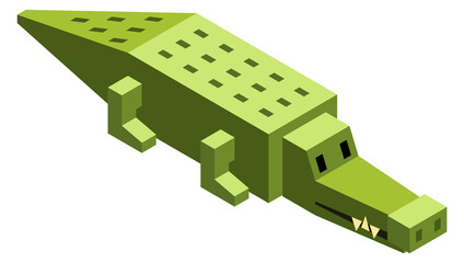 Low poly crocodile. Cartoon isometric game alligator