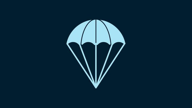 White Parachute icon isolated on blue background. 4K Video motion graphic animation