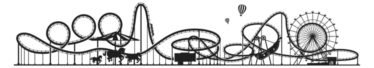 Foto op Plexiglas Horizontal amusement park silhouette. Roller coaster background © ONYXprj