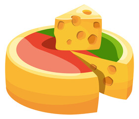 Wrapped cheese wheel. Round block cartoon icon