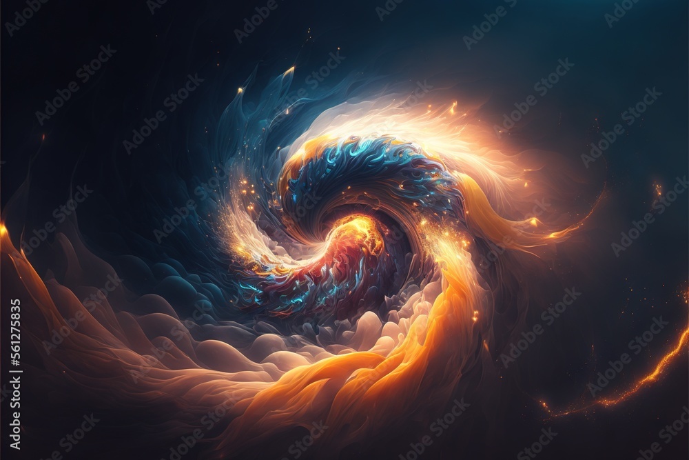 Aufkleber a computer generated image of a colorful swirl in blue, orange and yellow colors with a black backgr