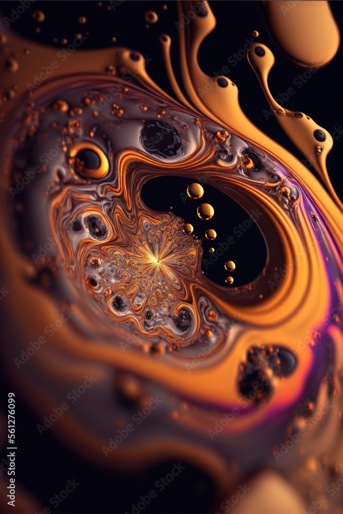 Poster a close up of a liquid filled with bubbles and bubbles of water on a black background with a yellow 