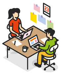 Isometric people working together. Team workplace icon