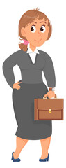 Female office worker with briefcase. Businesswoman cartoon character
