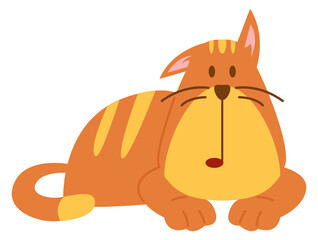 Lying cat with funny face expression. Cute cartoon kitten