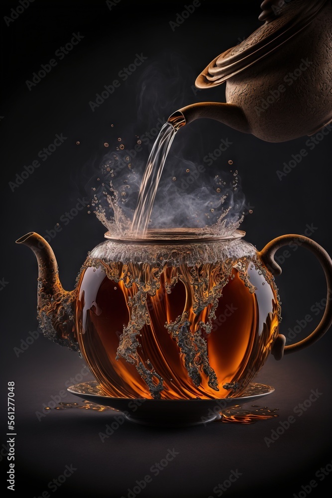 Aufkleber a teapot with steam pouring out of it and a tea pot with a teapot on top of it and a tea pot with a 