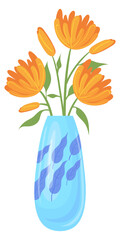 Flowers in vase icon. Cartoon blooming botany decoration