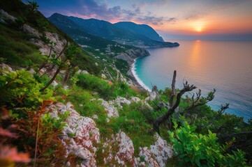 Obraz premium Tropical Island Landscape, Generative AI