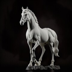 Statue of white horse isolated on black