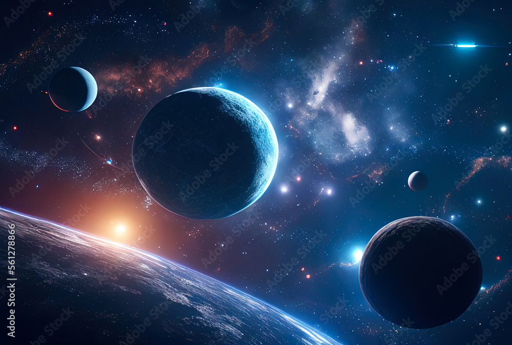 Aufkleber abstract illustration of the cosmos on the theme of the origin of life in the universe with stars, comets and nebulae