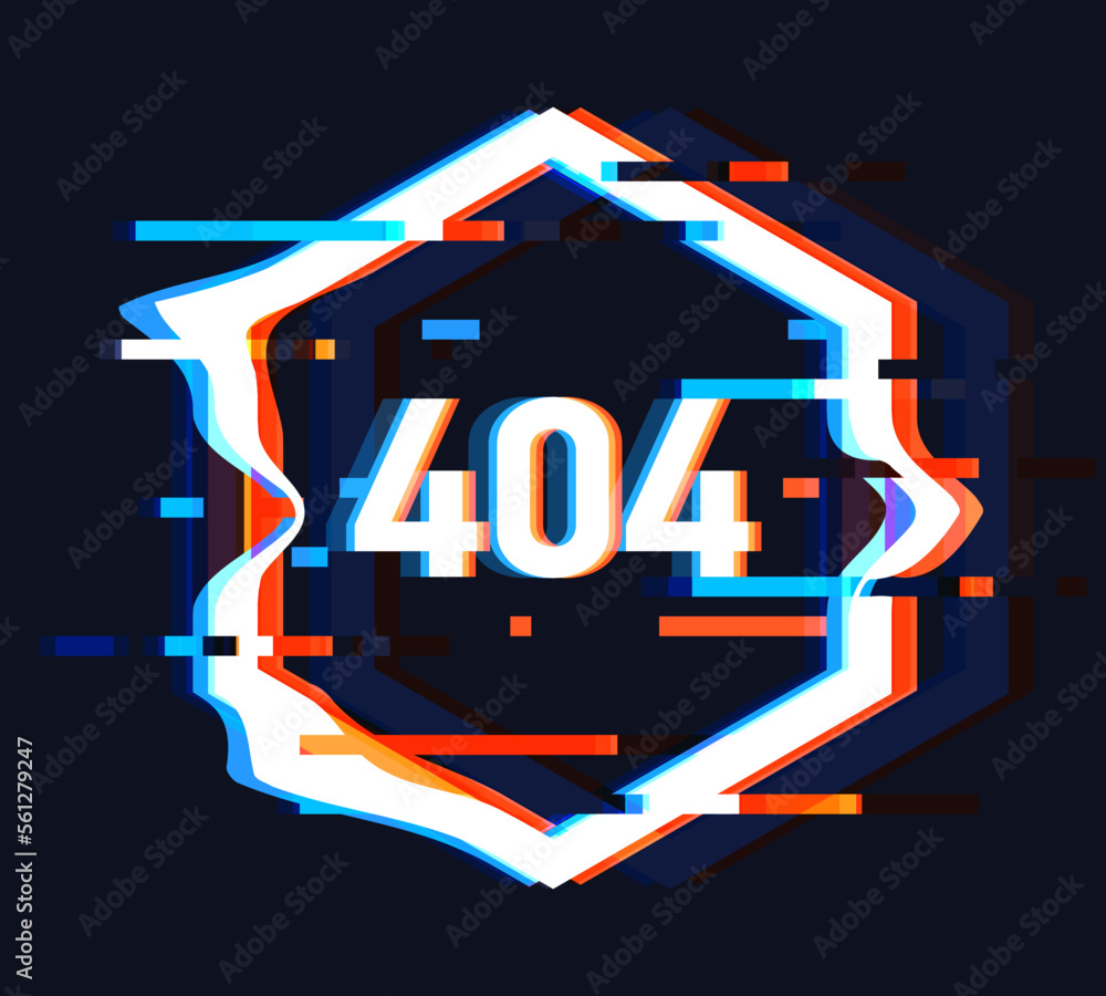 Poster rhombus 404 frame in glitch style. page not found. interference graphic image. vector design por you