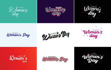 Fototapeta na wymiar Pink Happy Women's Day typographical design elements International Women's Day icon and symbol; minimalist design for international Women's Day concept; vector illustration