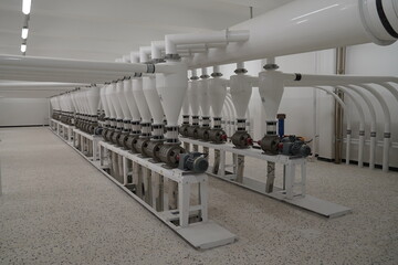 Milling machine for production of wheat. Modern food production factory.