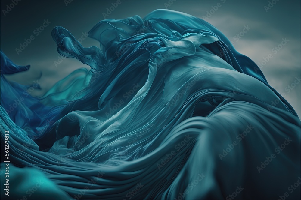 Poster a painting of a blue wave in the ocean with a dark sky background and a white cloud in the backgroun