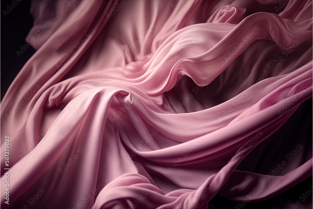 Poster a painting of a pink fabric with a black background and a black background with a white border and a