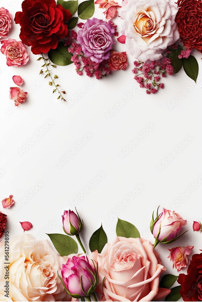 Poster a white background with a bunch of flowers on it and a place for a text or a picture to put on it wi