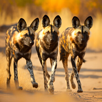 African Wild Dogs Walking