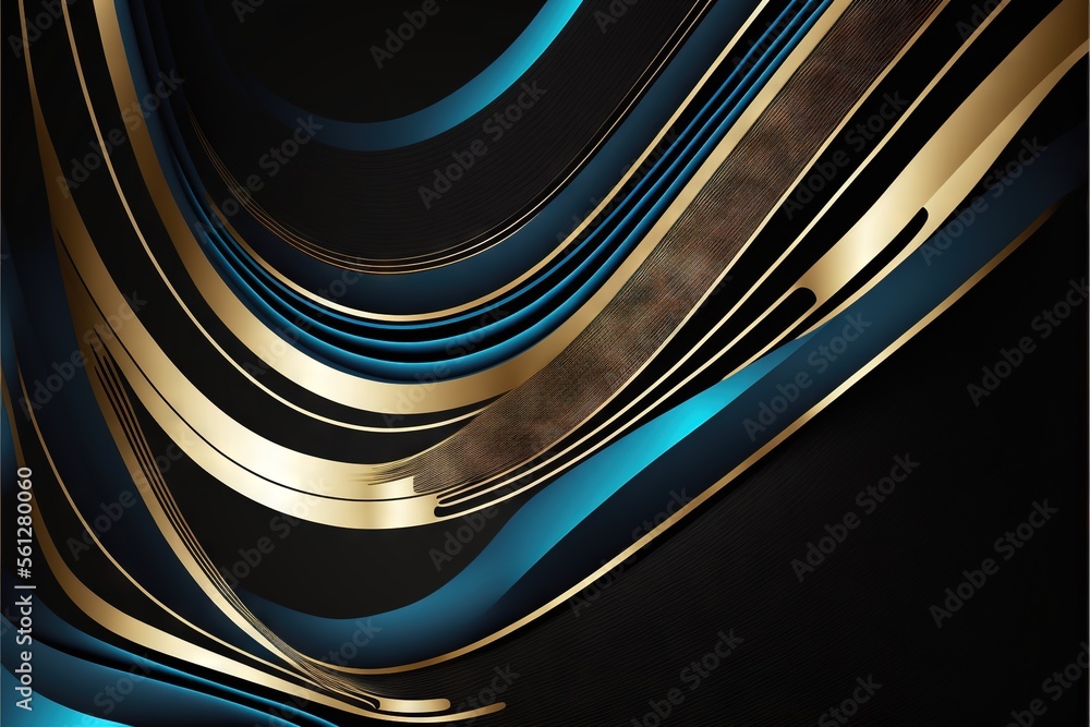 Aufkleber a black and gold abstract background with a blue stripe and a black background with a gold stripe an