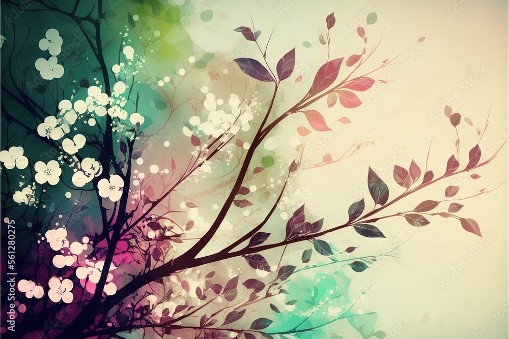 Aufkleber a tree with lots of leaves and flowers on it's branches with a sky background behind it and a butter