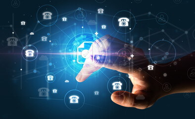 Businessman hand pressing stock graphic information on multitouch screen