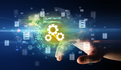 touching with soft gesture multimedia screen with future technology concept