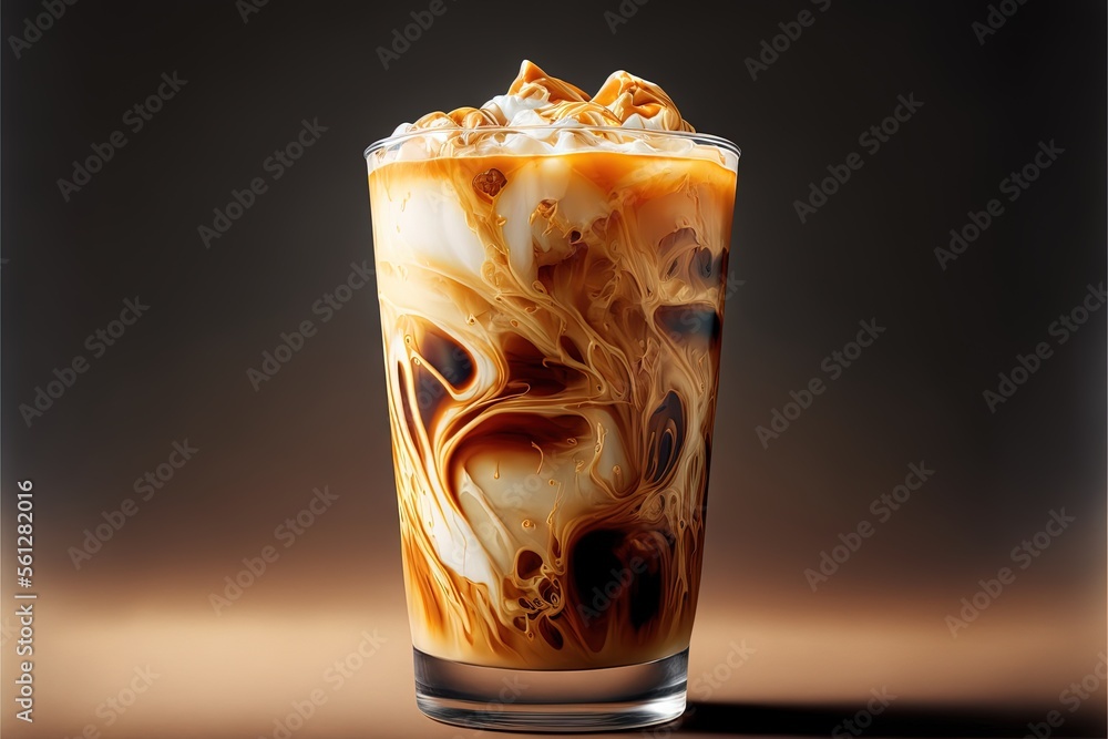 Aufkleber a glass of ice cream with a swirl in it's center and a brown swirl in the middle of it, on a table w