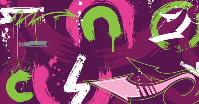Fototapeta Abstract graffiti art background with scribble throw-up and tagging hand-drawn style. Street art graffiti urban theme for prints, patterns, banners, and textiles in vector format.