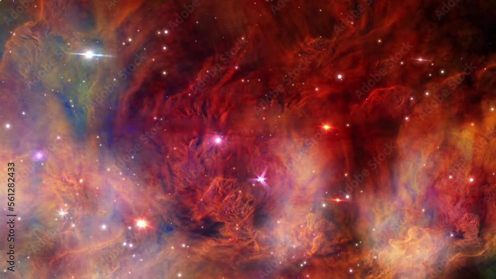 Poster galaxy space flight exploration nebula travel into open cluster ngc6530. 4k looping animation of fly