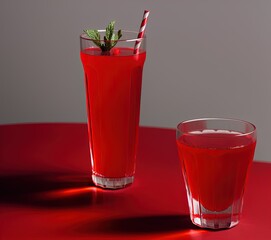 glass of red drink on a wooden background