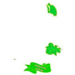 Vector map of Antigua and Barbuda with subregions in green country name in red