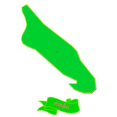 Vector map of Aruba with subregions in green country name in red
