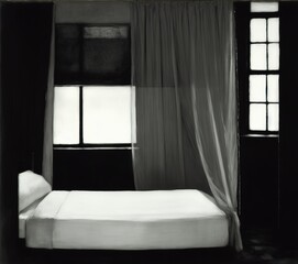 dark room, window with curtains and windows