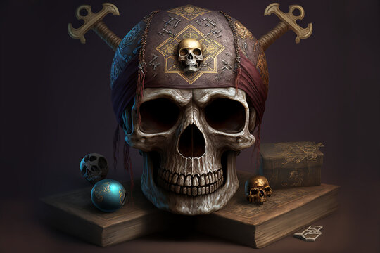 pirate skull head on a wooden plank