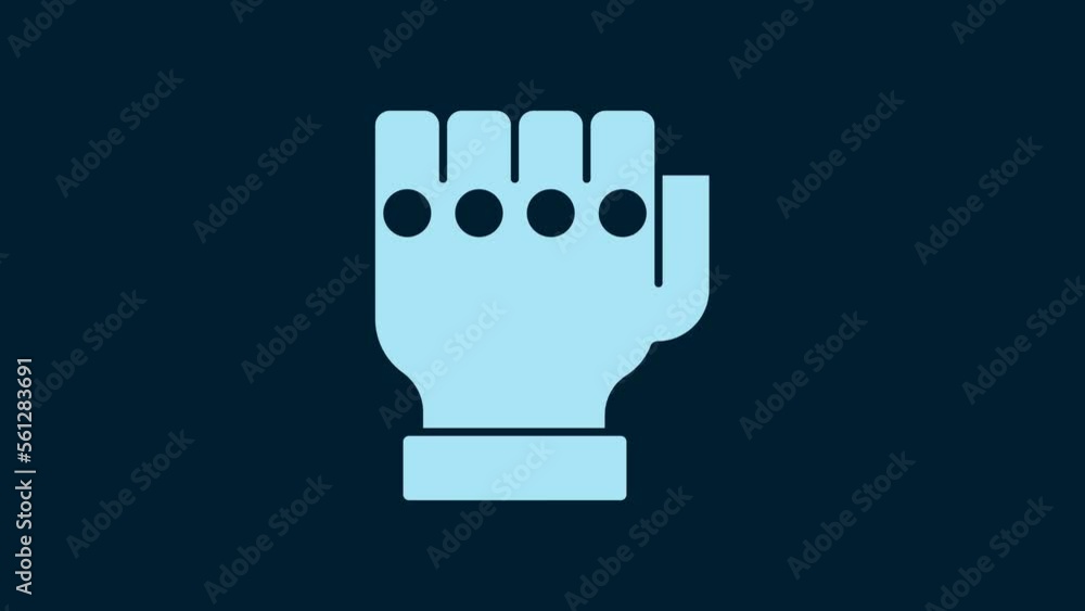 Sticker White MMA glove icon isolated on blue background. Sports accessory fighters. Warrior gloves. 4K Video motion graphic animation