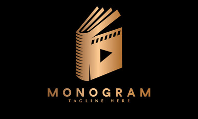 Minimal Movie Book icon  abstract monogram vector logo template