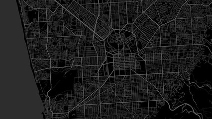 Black map of Adelaide city, linear print map. Cityscape panorama.