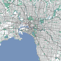 Detailed map of Melbourne city, Cityscape. Royalty free vector illustration.