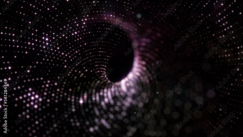 Poster abstract technology digital art glow multicolored dots particles wave tunnel background concept. sci