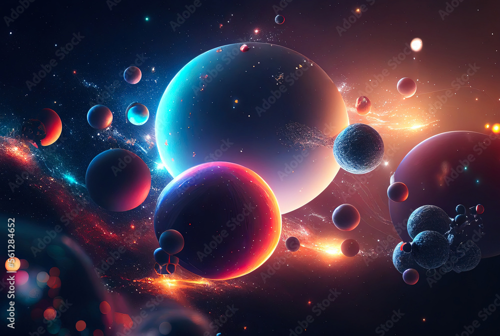 Poster abstract background of outer space with ultra bright stars and comets on the theme of explosions and life in space