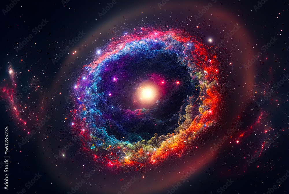 Poster abstract background of outer space with ultra bright stars and comets on the theme of explosions and life in space