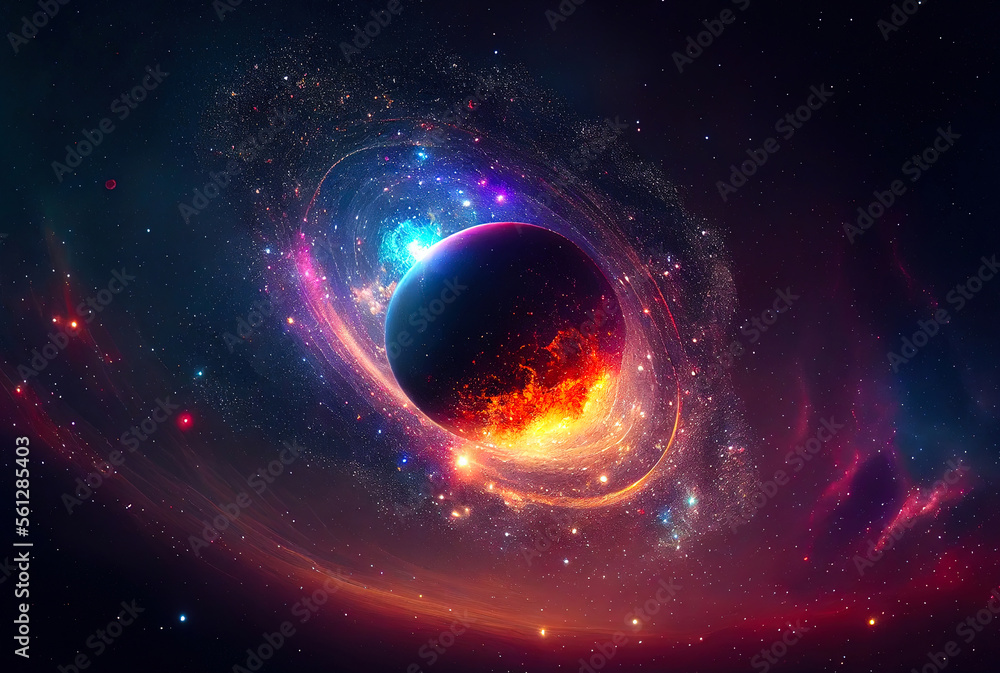 Poster abstract illustration of the cosmos on the theme of the origin of life in the universe with stars, c