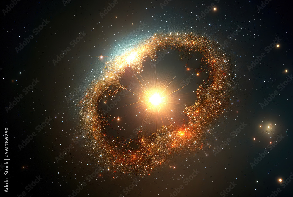 Aufkleber abstract space landscape with planets and flashes of stars and comets in blue and red colors