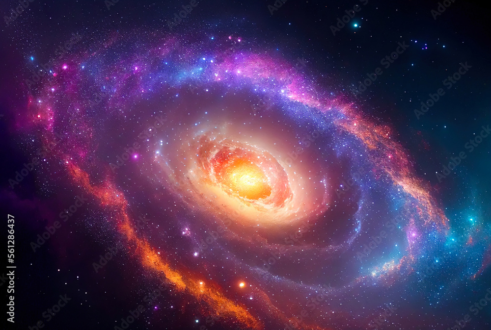 Poster abstract illustration of the cosmos on the theme of the origin of life in the universe with stars, c