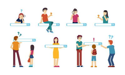 search bar. web ui frames with people and search forms vector collection