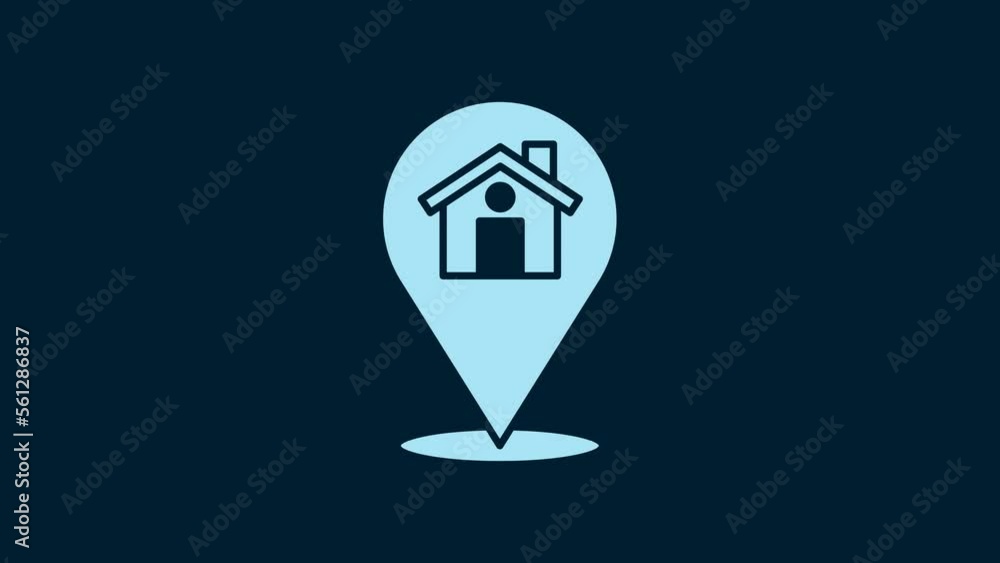 Poster white map pointer with house icon isolated on blue background. home location marker symbol. 4k video