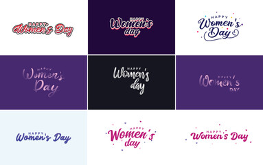 Fototapeta na wymiar Abstract Happy Women's Day logo with a love vector design in pink. red. and black colors