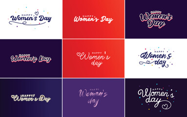 Fototapeta na wymiar International Women's Day greeting card template with a floral design and hand-lettering text vector illustration