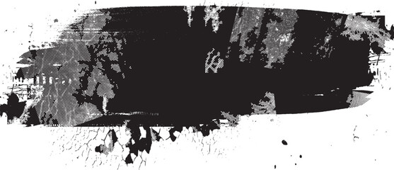 Glitch distorted brush stroke  . Noise destroyed logo . Trendy defect error shapes . Glitched frame .Grunge textured . Distressed effect .Vector shapes with a halftone dots screen print texture.