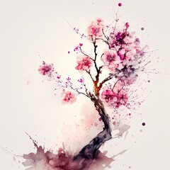 Obraz na płótnie Canvas Abstract Watercolor Painting of Cherry Blossom on a Black Background - A Minimalistic and Elegant Art Piece high resolution. generative ai