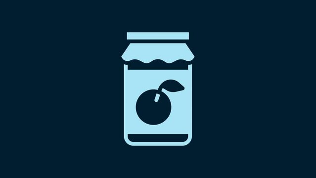 White Jam jar icon isolated on blue background. 4K Video motion graphic animation